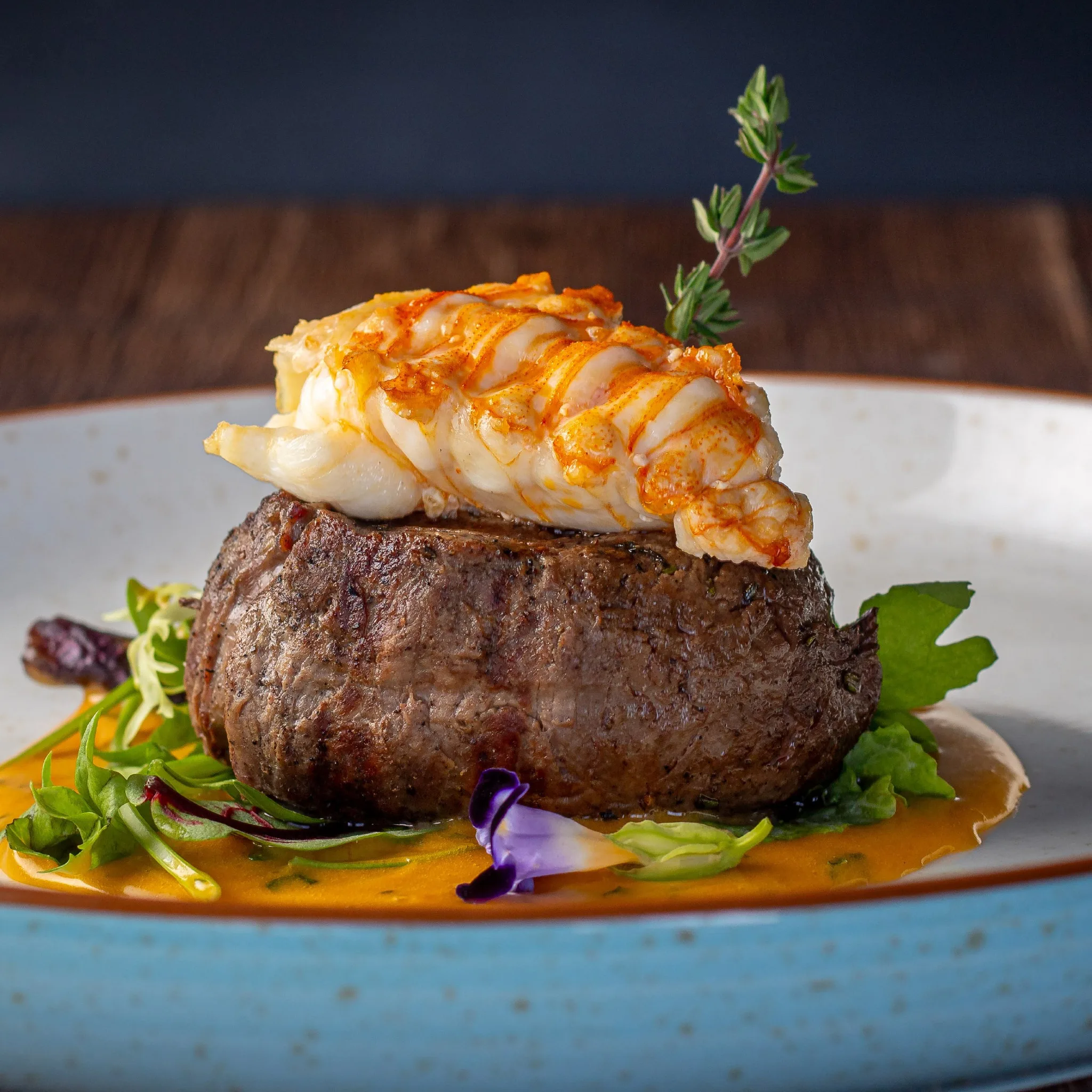 Prime beef fillet paired with lobster tail