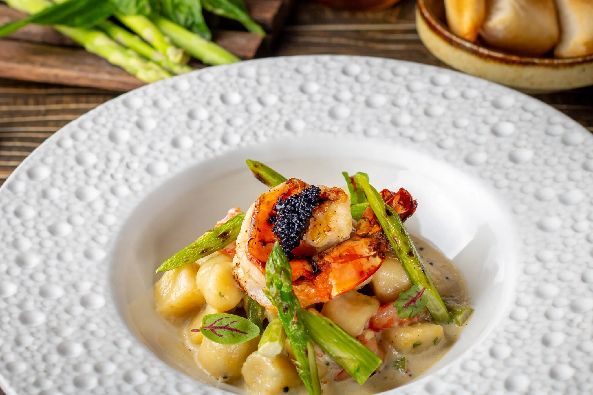 Gnocchi with lobster and caviar in elegant presentation